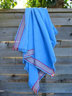 Mungo Ruti Kikoi Topaz Multifunktionales Baumwolltuch Schal Strandtuch Badetuch in Blau Organic Cotton Biobaumwolle gewebt in Südafrika