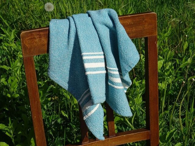 Barrydale Hand Weavers Contemporary Towel Variegated Stripes "Teal"