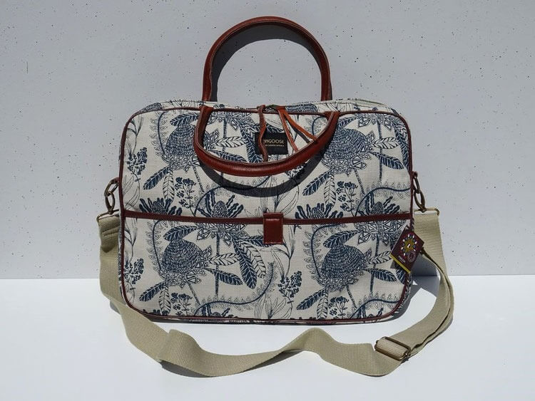 Mongoose Laptop Bag "Fynbos Teal/Natural" handcrafted