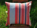 Mungo Sahara Stripe Cushion Cover Flame Kissenhülle Kissenbezug 60 x 60 cm gewebt mit Streifen in Rot, Weiß, Petrolblau aus reiner Baumwolle in Südafrika
