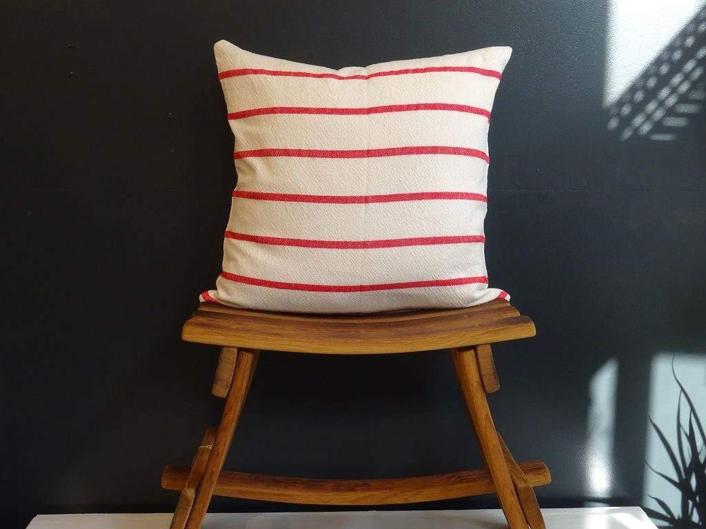 Barrydale Hnad Weavers BHW Cushion Cover Natural Red Stripes Kissenhülle Kissenbezug 50x50 cm handgewebt aus Baumwolle in der Klein Karoo in Südafrika