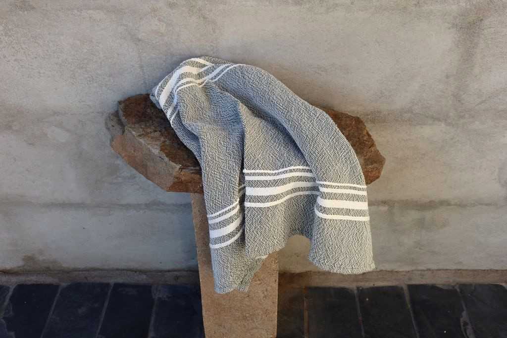 Barrydale Hand Weavers Contemporary Towel Variegated Stripes "Karoo Green"
