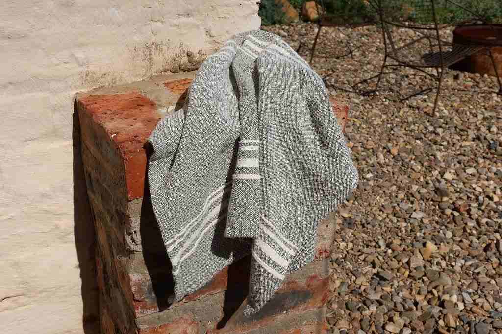 Barrydale Hand Weavers Contemporary Towel Variegated Stripes "Karoo Green"