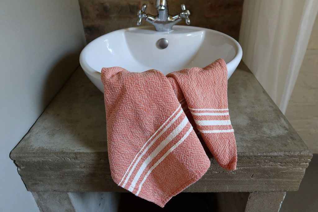 Barrydale Hand Weavers Contemporary Towel Variegated Stripes "Karoo Orange"