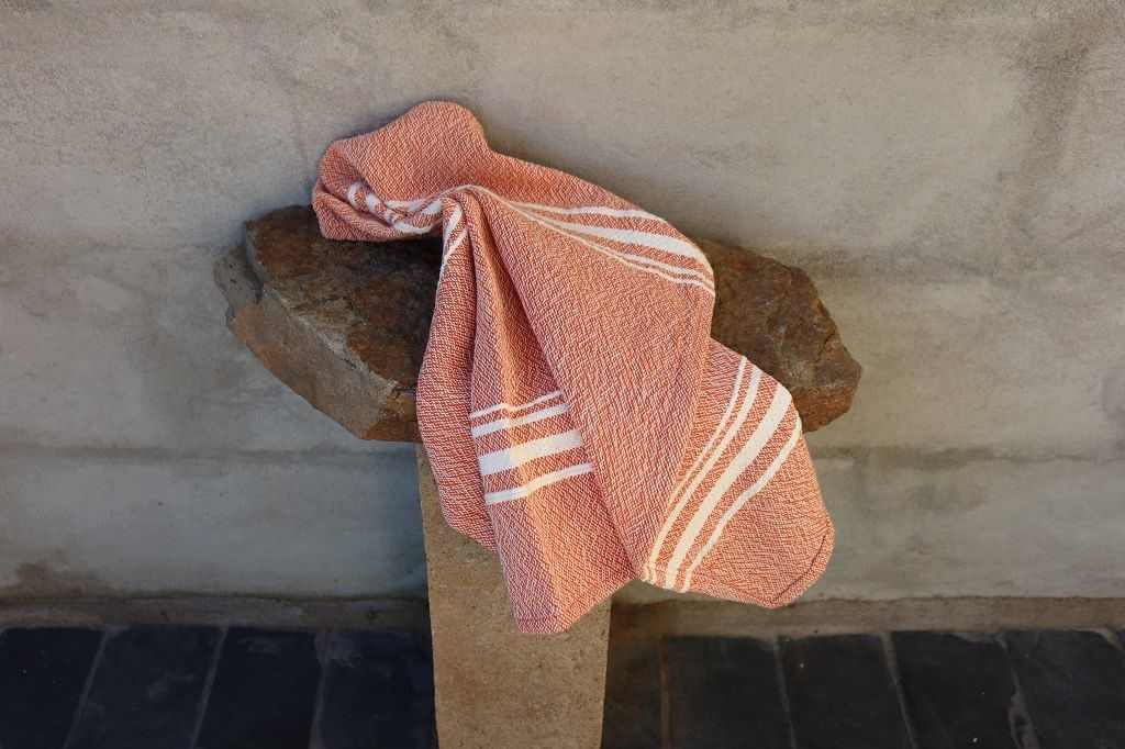 Barrydale Hand Weavers Contemporary Towel Variegated Stripes "Karoo Orange"