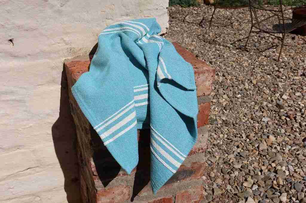 Barrydale Hand Weavers Contemporary Towel Variegated Stripes "Teal"