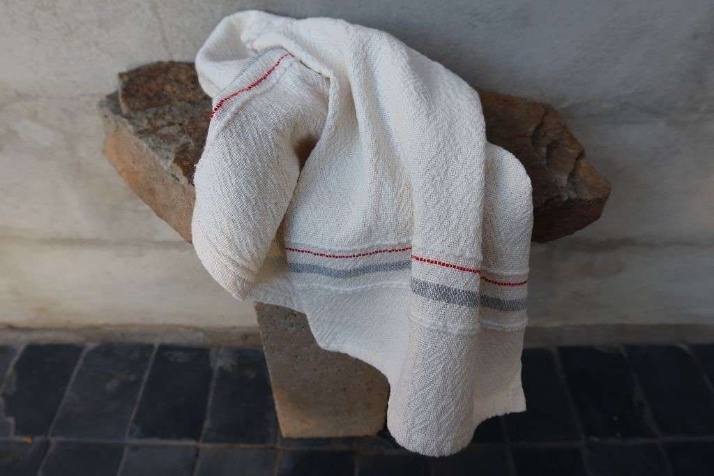 Barrydale Hand Weavers Country Towel Variegated Stripes "Grey & Red"