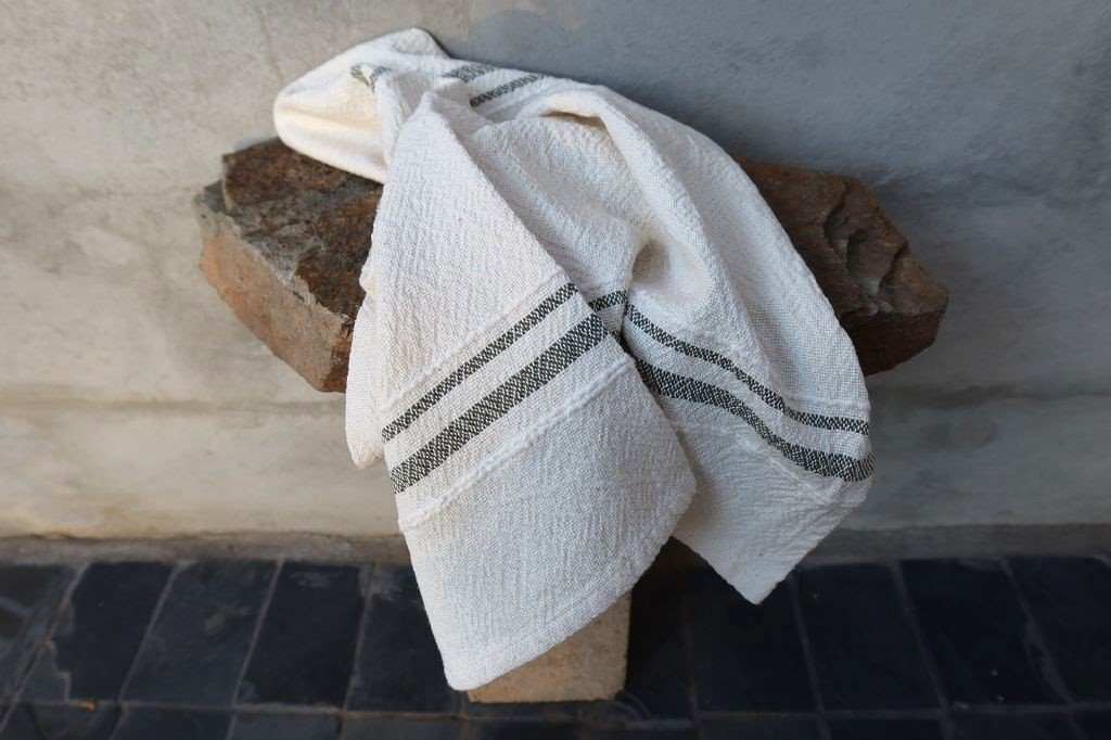 Barrydale Hand Weavers Country Towel Variegated Stripes"Karoo Green"