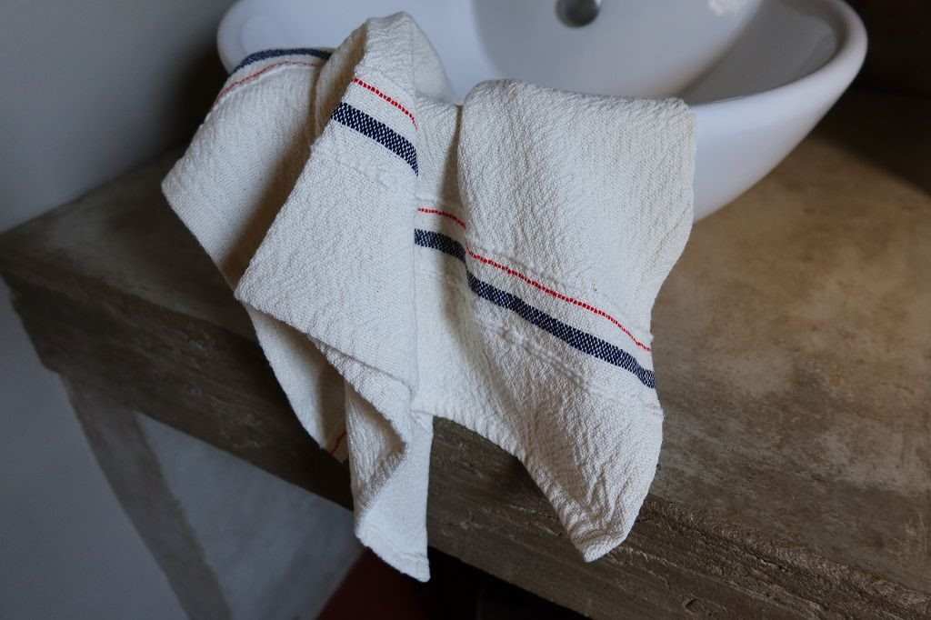 Barrydale Hand Weavers Country Towel Variegated Stripes "Navy & Red"