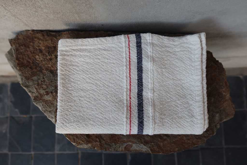 Barrydale Hand Weavers Country Towel Variegated Stripes "Navy & Red"