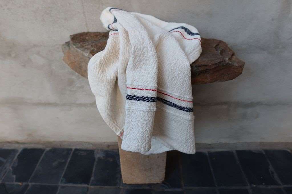 Barrydale Hand Weavers Country Towel Variegated Stripes "Navy & Red"
